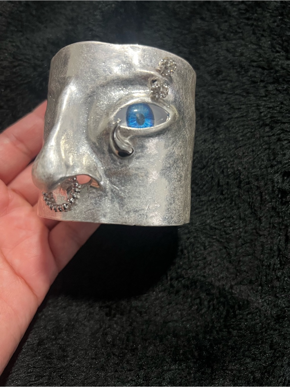 Silver Face Cuff Bracelet with Blue Eye Detail - Picture 6 of 6